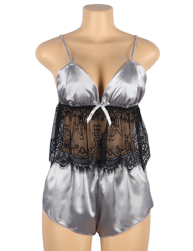 New Hollow Sexy Sleepwear Satin Lace Splicing Pajama Sets