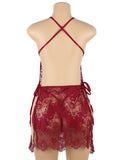 With Farawlaya Red & White & Black Sexy Lace Thin Halter Cross Transparent Sling Nightdress