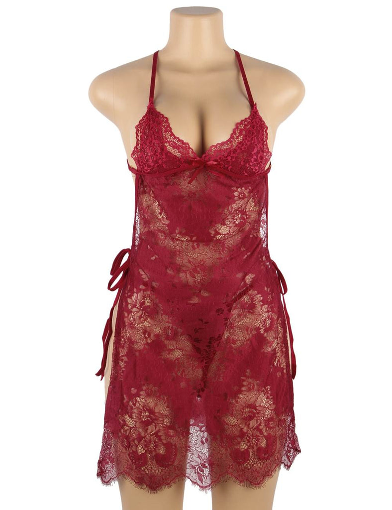 New Red & White & Black Sexy Lace Thin Halter Cross Transparent Sling Nightdress