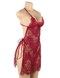 With Farawlaya Red & White & Black Sexy Lace Thin Halter Cross Transparent Sling Nightdress