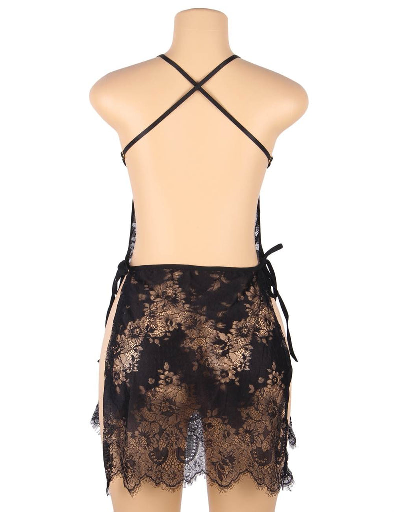 With Farawlaya Red & White & Black Sexy Lace Thin Halter Cross Transparent Sling Nightdress