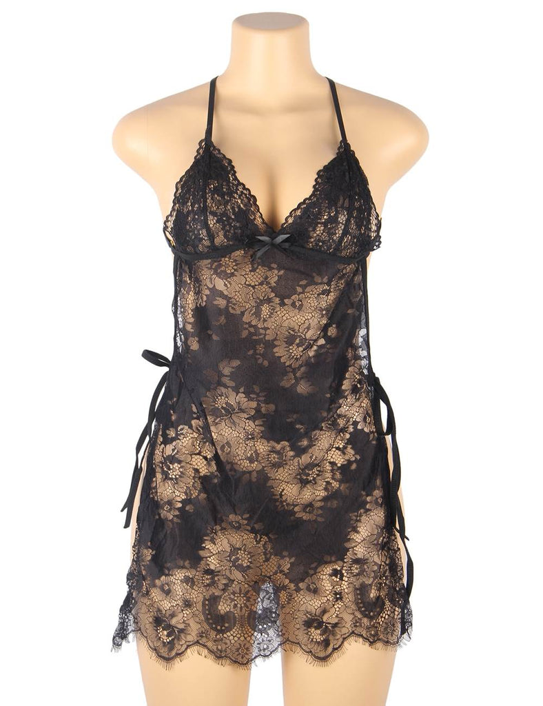 New Red & White & Black Sexy Lace Thin Halter Cross Transparent Sling Nightdress