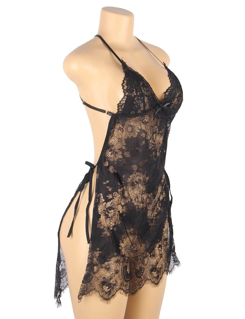 New Red & White & Black Sexy Lace Thin Halter Cross Transparent Sling Nightdress