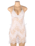 With Farawlaya Red & White & Black Sexy Lace Thin Halter Cross Transparent Sling Nightdress