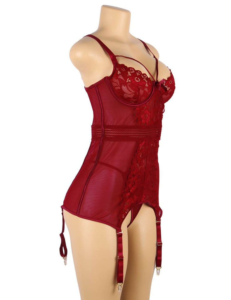 Plus Size Black Delicate lace Stitching Babydoll With Underwire