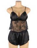New Hollow Sexy Sleepwear Satin Lace Splicing Pajama Sets