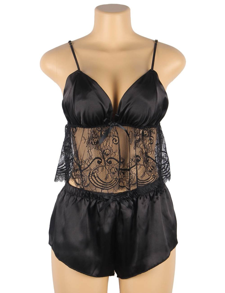 Hollow Sexy Sleepwear Satin Lace Splicing Pajama Sets