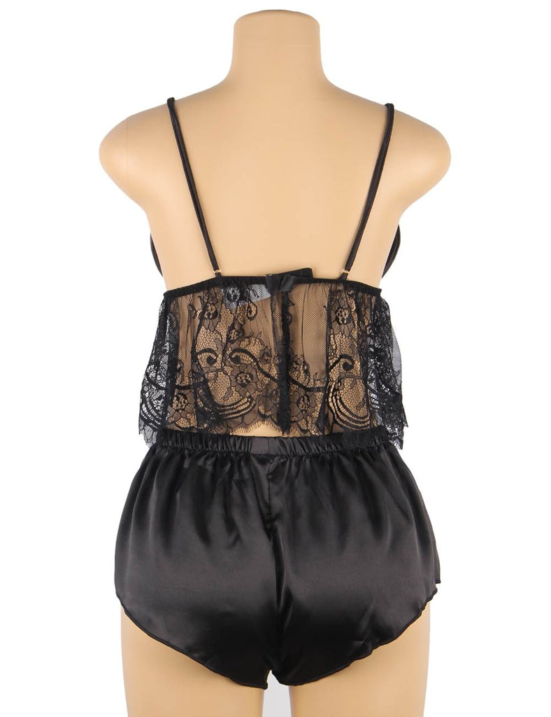 Hollow Sexy Sleepwear Satin Lace Splicing Pajama Sets