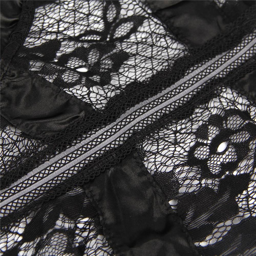 Crotch Open Black & White & Tan Lace High Quality Eyelash Lace Splice Sexy Bodysuit With Farawlaya