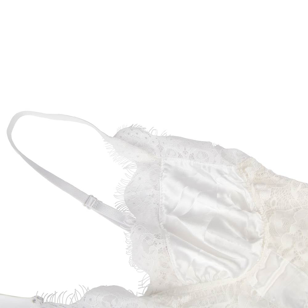 Crotch Open Black & White & Tan Lace High Quality Eyelash Lace Splice Sexy Bodysuit With Farawlaya