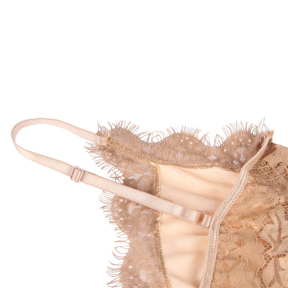 Crotch Open Black & White & Tan Lace High Quality Eyelash Lace Splice Sexy Bodysuit With Farawlaya