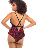 Fashion Sexy Lace Floral Print Plunge Neck Teddy
