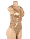 Crotch Open Black & White & Tan Lace High Quality Eyelash Lace Splice Sexy Bodysuit With Farawlaya