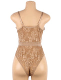 Crotch Open Black & White & Tan Lace High Quality Eyelash Lace Splice Sexy Bodysuit With Farawlaya