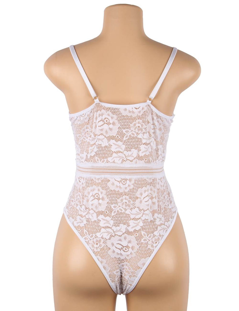 Crotch Open Black & White & Tan Lace High Quality Eyelash Lace Splice Sexy Bodysuit With Farawlaya
