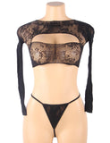Black Sexy Open Chest Long Sleeve Stretch Fishnet Set With Farawlaya