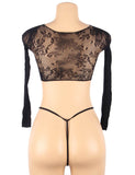 Black Sexy Open Chest Long Sleeve Stretch Fishnet Set With Farawlaya