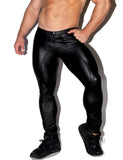 Men's Leather Sexy Crotch Opening Long Trousers