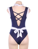 Deep V Back Cross Design Crotch Open Sexy Cat Maid Suit