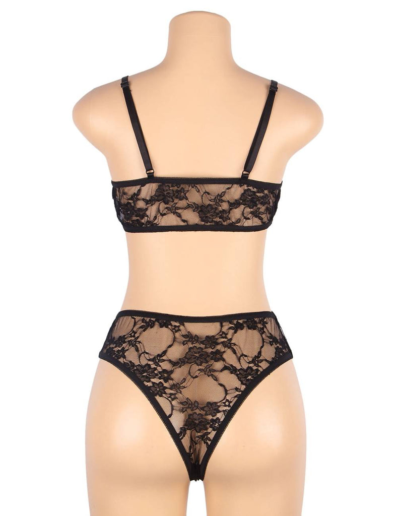 With Farawlaya See-through sexy women‘s full lace high stretch bra panty set with sleeves