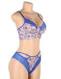With Farawlaya Blue Lace floral stitching Cross Straps Bra Set With Underwire