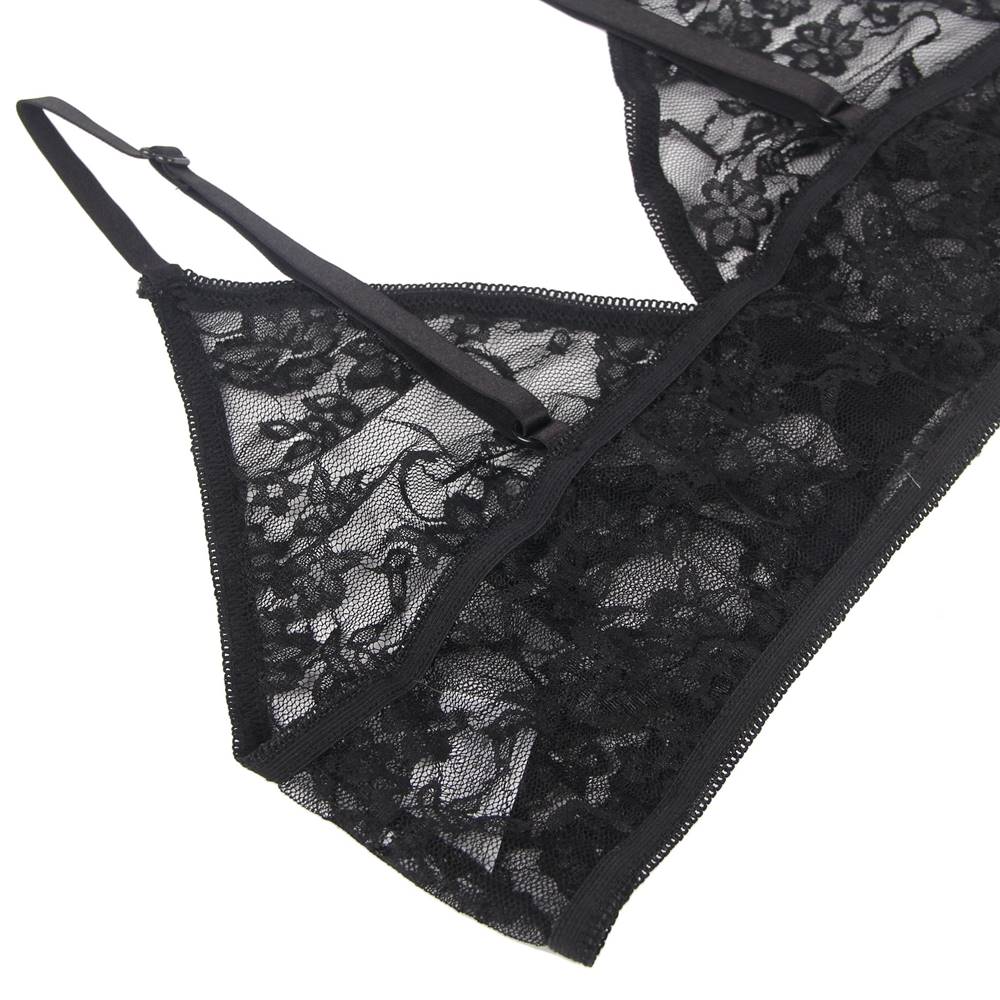 See-through sexy women‘s full lace high stretch bra panty set with sleeves