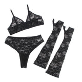 See-through sexy women‘s full lace high stretch bra panty set with sleeves