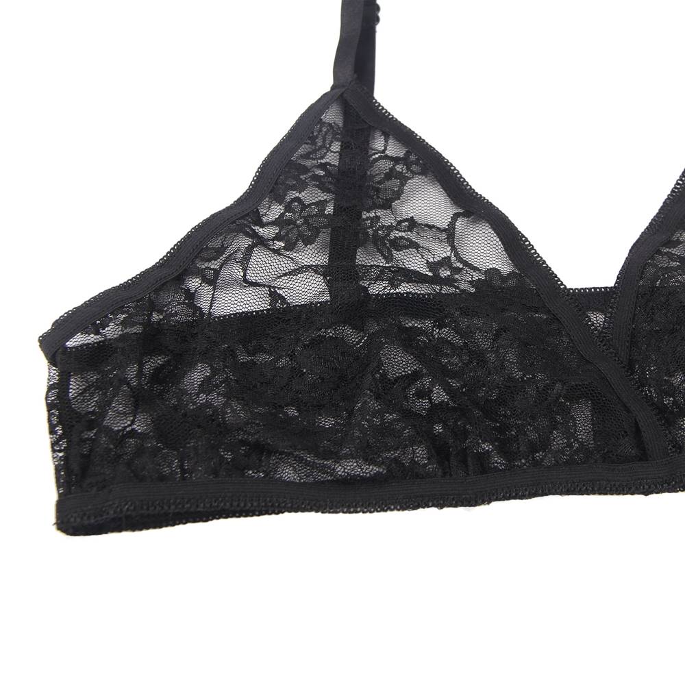 See-through sexy women‘s full lace high stretch bra panty set with sleeves