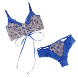 With Farawlaya Blue Lace floral stitching Cross Straps Bra Set With Underwire