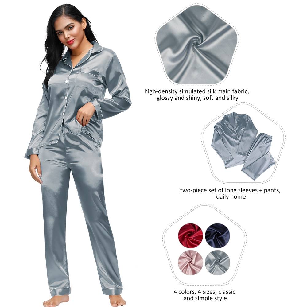 Long Sleeve Silk Pajamas Set Two Piece Set
