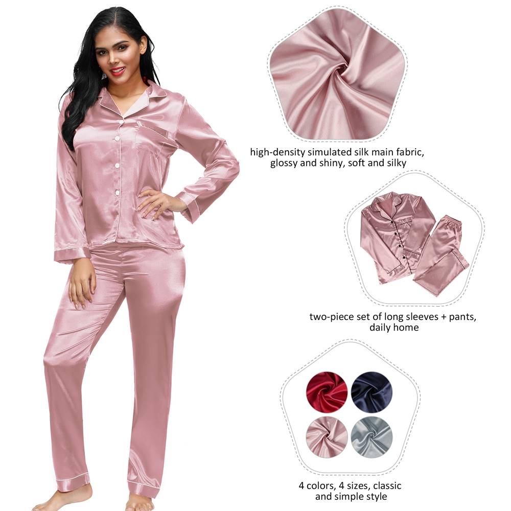 Long Sleeve Silk Pajamas Set Two Piece Set