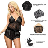 Hollow Sexy Sleepwear Satin Lace Splicing Pajama Sets