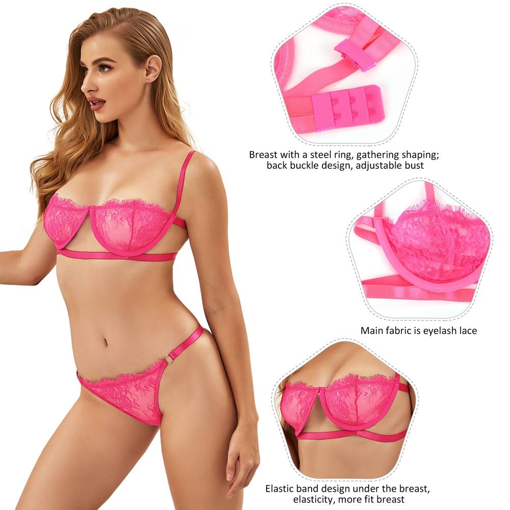 New High Quality Beautiful Lingerie Lace Bra Set With Steel ring