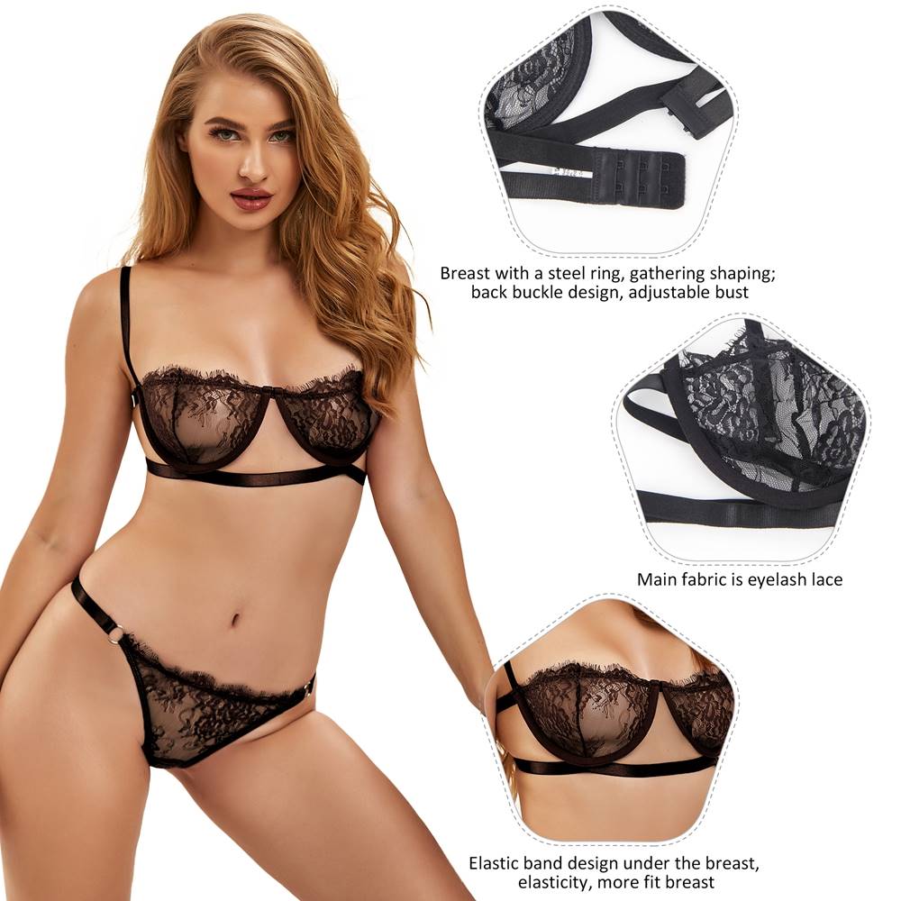 New High Quality Beautiful Lingerie Lace Bra Set With Steel ring