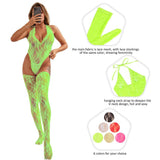 With Farawlaya Sexy Lace Sleeveless See-Through Backless Deep V-Neck Bodysuit With Stocking