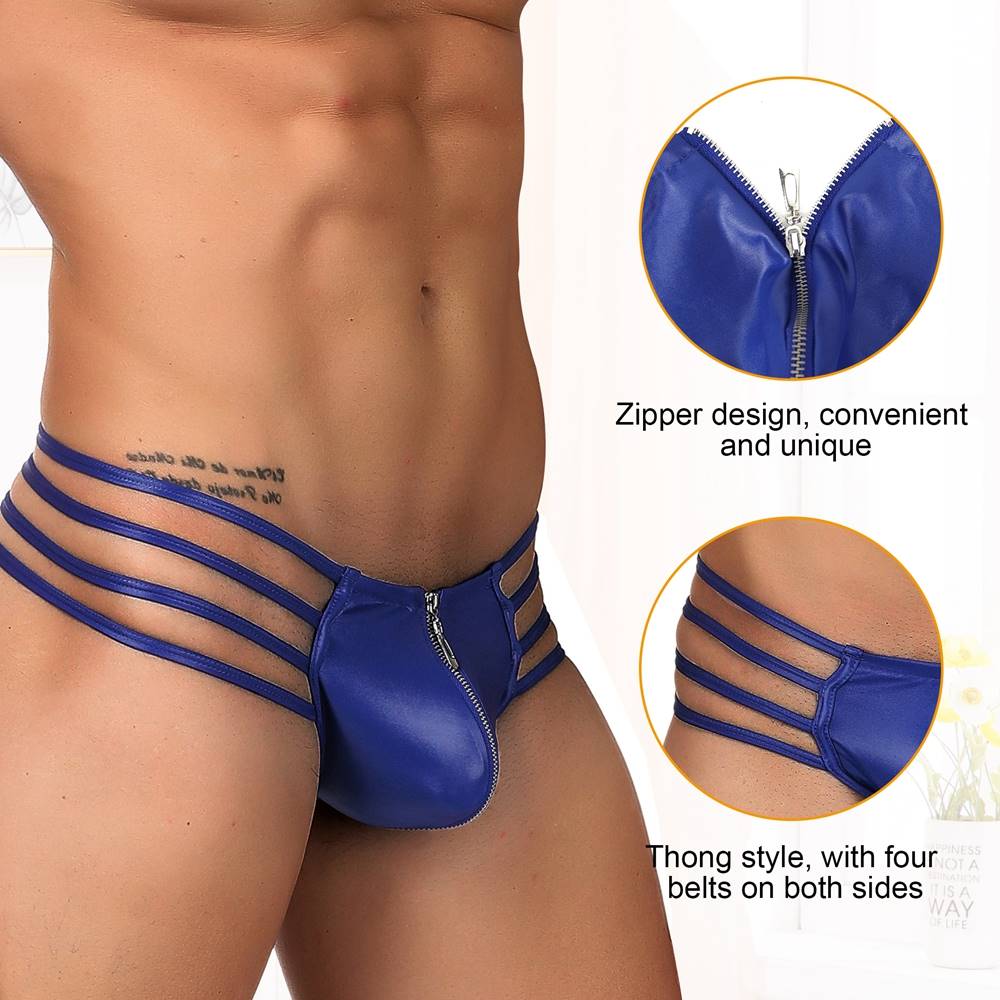 Mens Synthetic Leather Sexy Zipper Panties