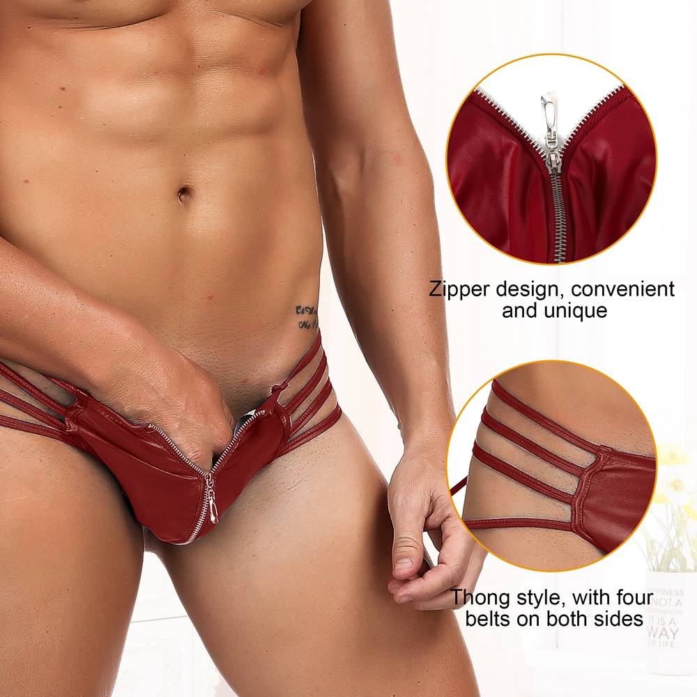 Mens Synthetic Leather Sexy Zipper Panties