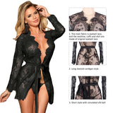 Black Eyelash Lace Sleepwear Gown With Thong With Farawlaya
