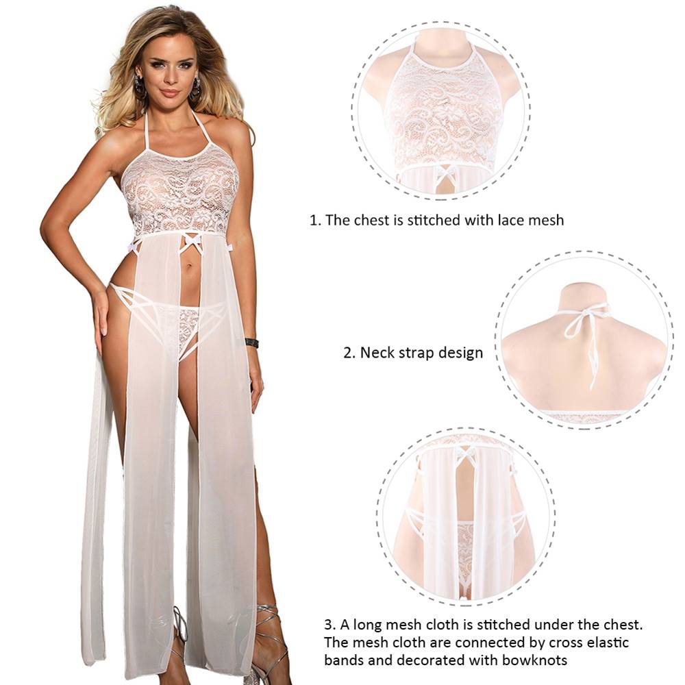 New Elegant Hollow Out Lace Sexy Nightgown With Farawlaya