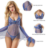 Blue Sheer Mesh Babydoll Lingerie With G String