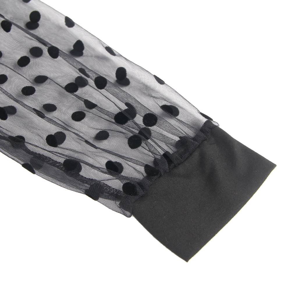 Crotch Open Black Polka dot mesh Long Sleeve Deep V Fashion Bodysuit With Farawlaya
