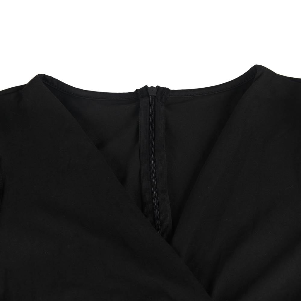 Crotch Open Black Polka dot mesh Long Sleeve Deep V Fashion Bodysuit With Farawlaya