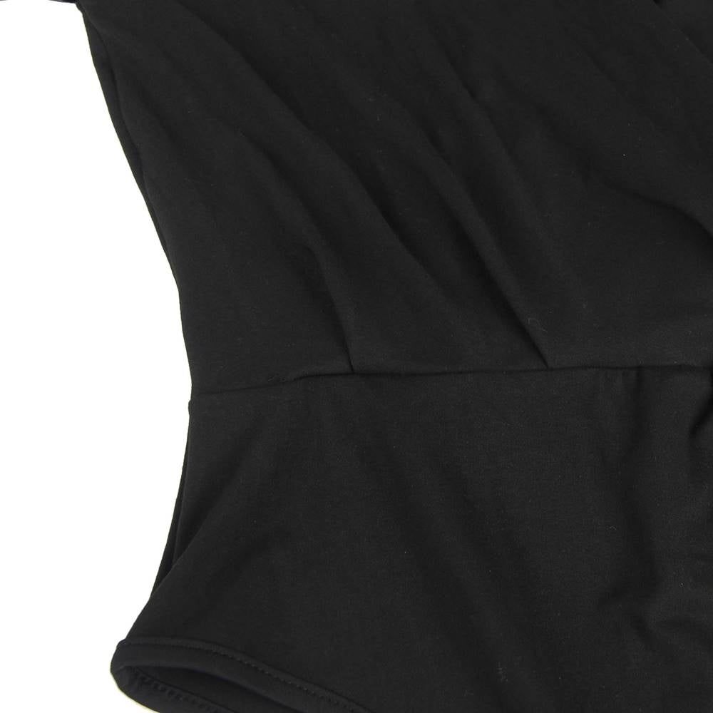 Crotch Open Black Polka dot mesh Long Sleeve Deep V Fashion Bodysuit With Farawlaya