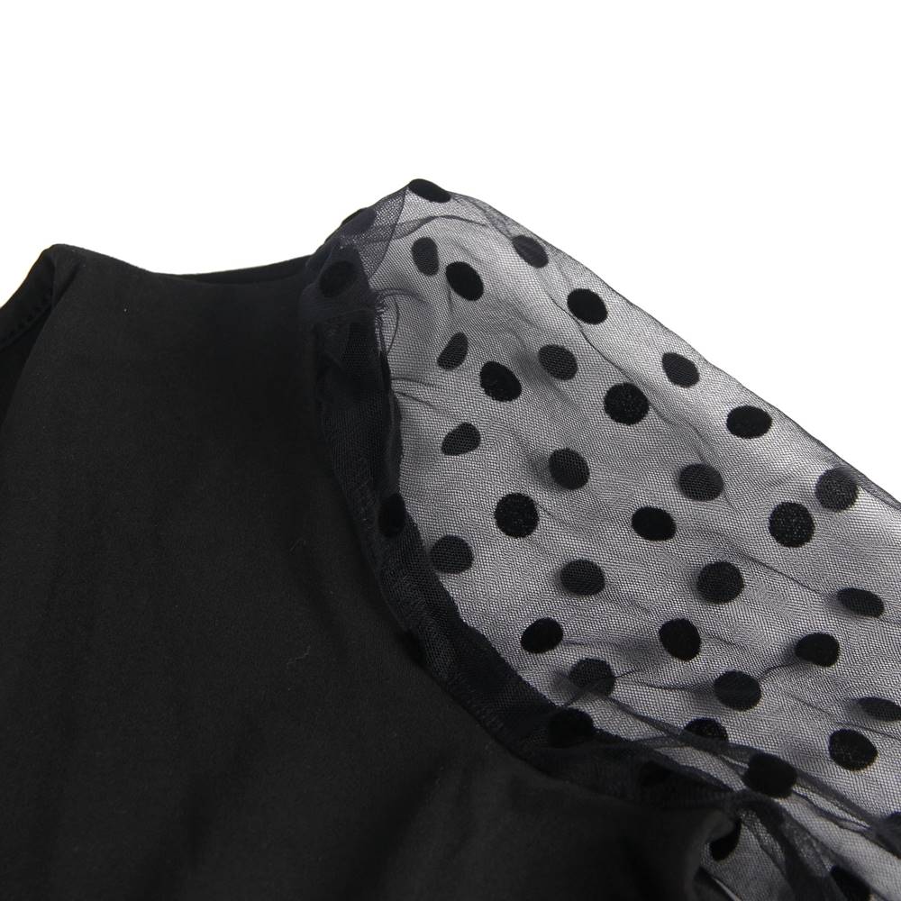 Crotch Open Black Polka dot mesh Long Sleeve Deep V Fashion Bodysuit With Farawlaya