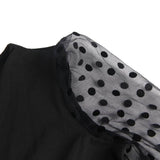 Crotch Open Black Polka dot mesh Long Sleeve Deep V Fashion Bodysuit With Farawlaya