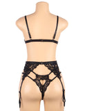 New Sexy three-piece sexy lingerie with deep V and peach heart garter