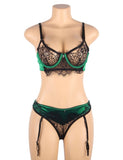 Eyelash Lace Garter Plus Size Egypt Bra Set With Underwire