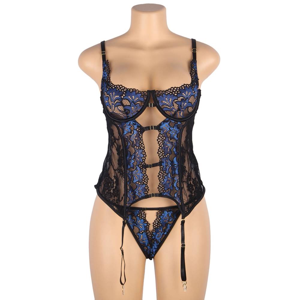 Sexy Egypt Lace Stitching Gartered Lingerie Set With Underwire