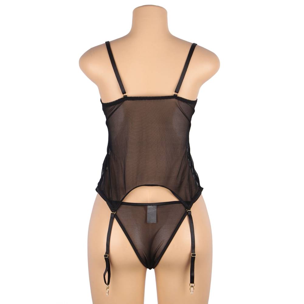 Sexy Egypt Lace Stitching Gartered Lingerie Set With Underwire