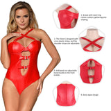 Black & Red Leather Women Sexy Teddy
